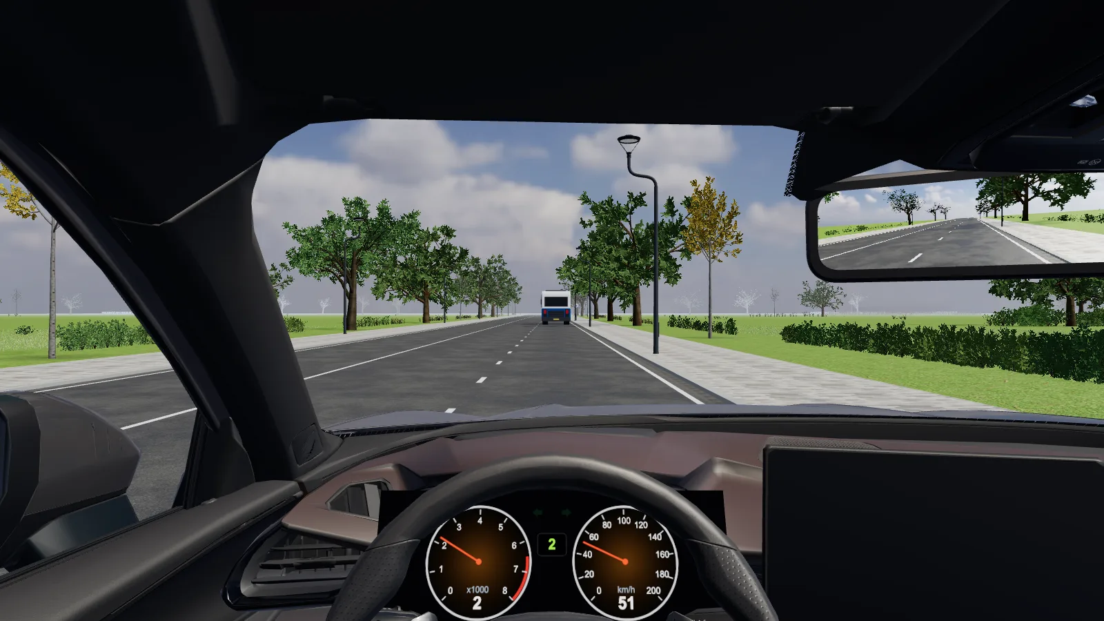 Beeld uit de les “Busstrook herkennen” in de rijlessimulator.