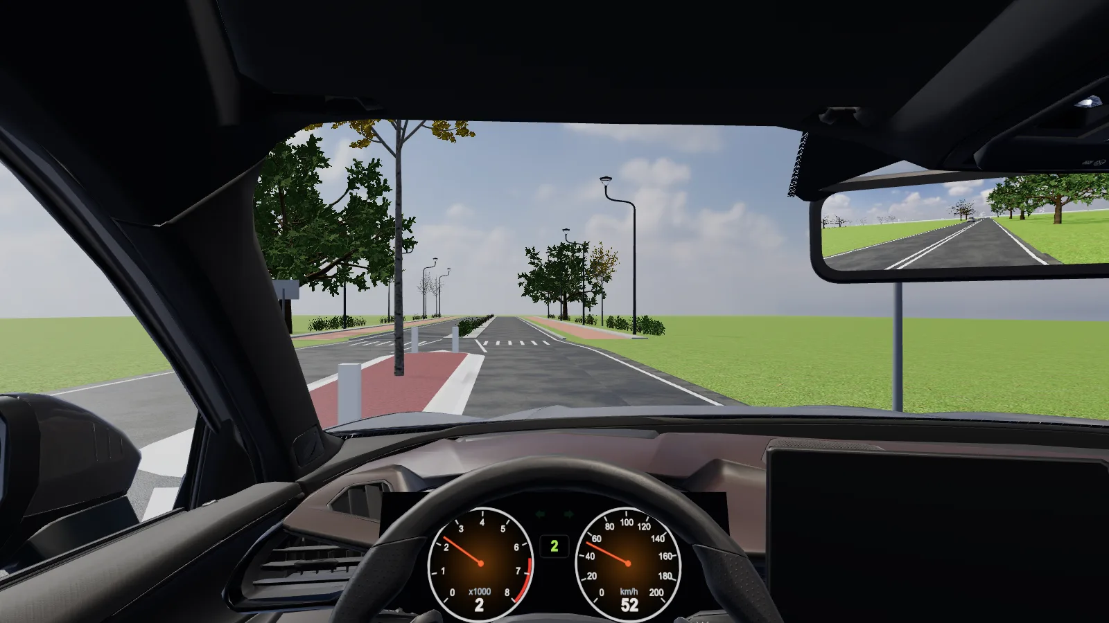 Beeld uit de les “Komgrens 80 → 50” in de rijlessimulator.