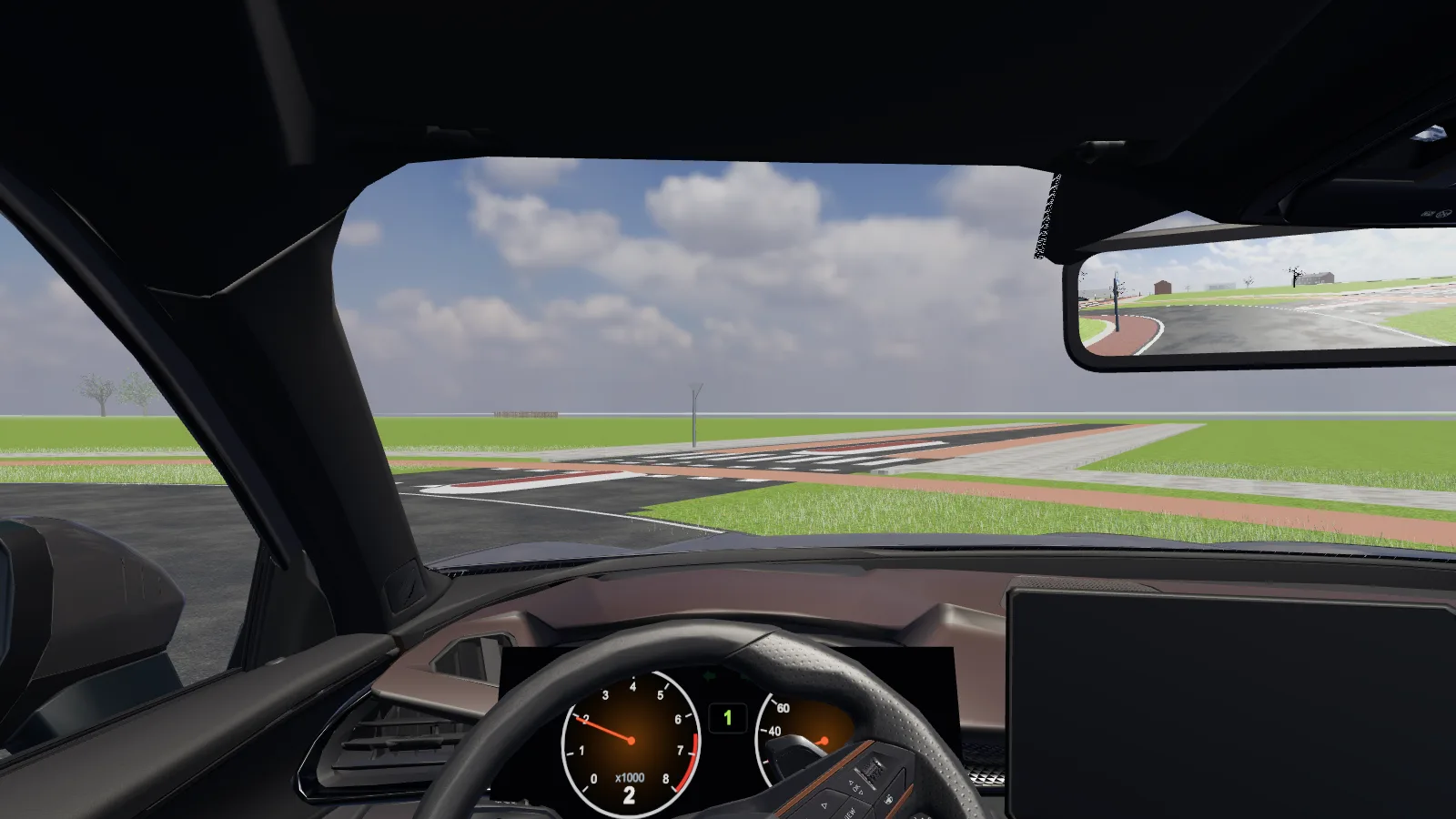 Beeld uit de les “Navigatierijden: een route op aanwijzingen” in de rijlessimulator.