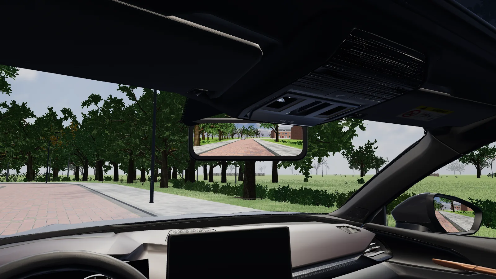 Beeld uit de les “Plaats op de weg: bochten” in de rijlessimulator.