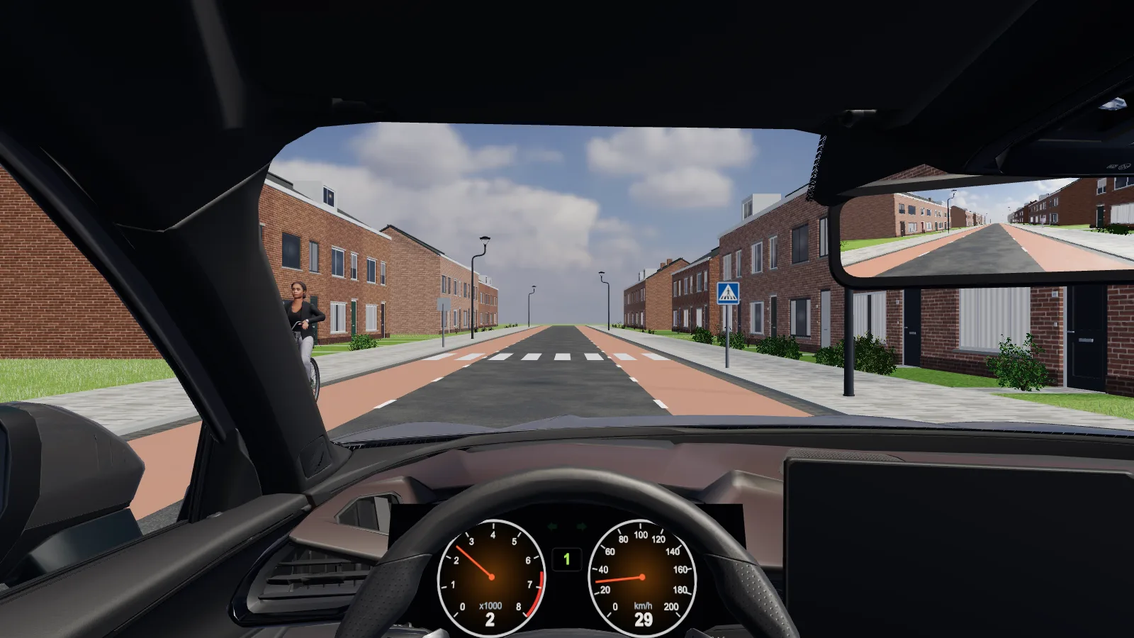 Beeld uit de les “Scannen en vooruitkijken” in de rijlessimulator.