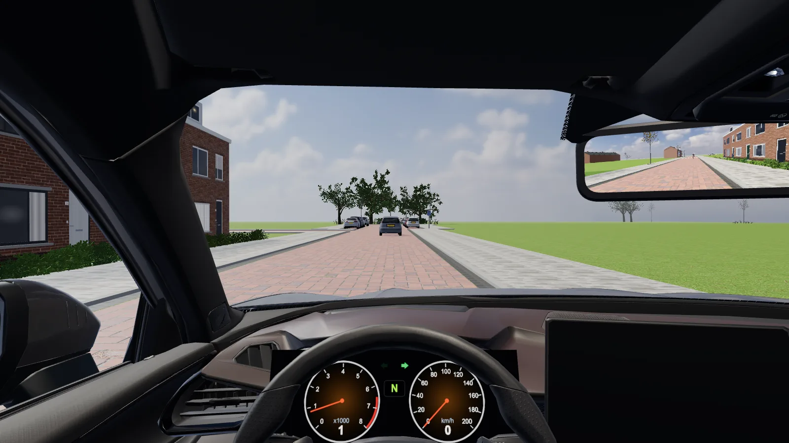 Beeld uit de les “Stopopdracht: veilig stoppen en wegrijden” in de rijlessimulator.