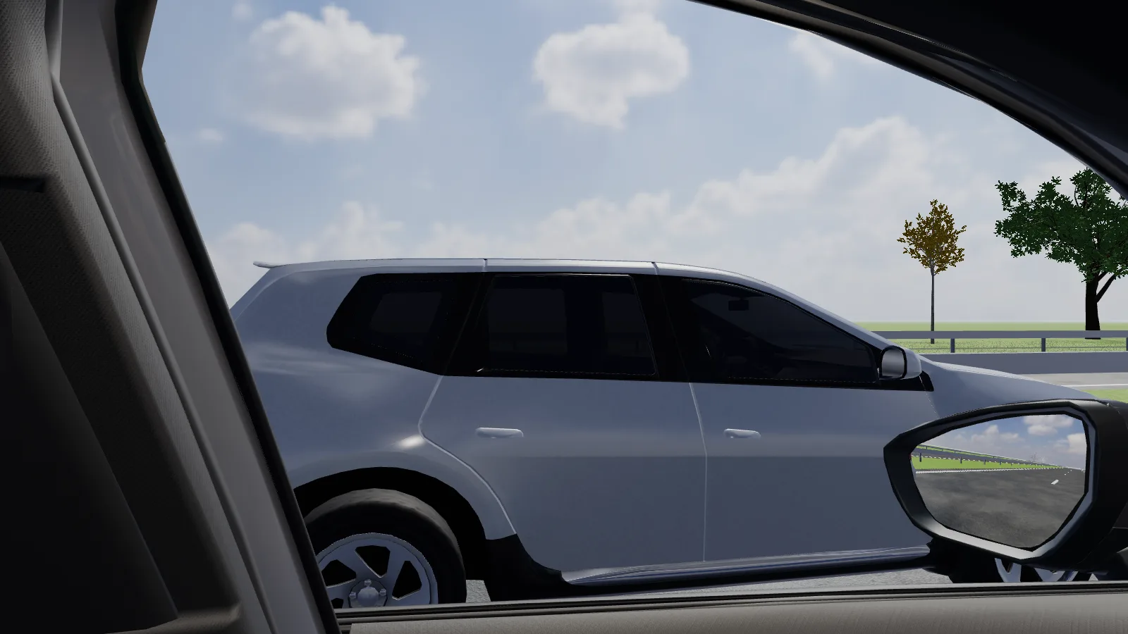 Beeld uit de les “Van rijstrook wisselen” in de rijlessimulator.