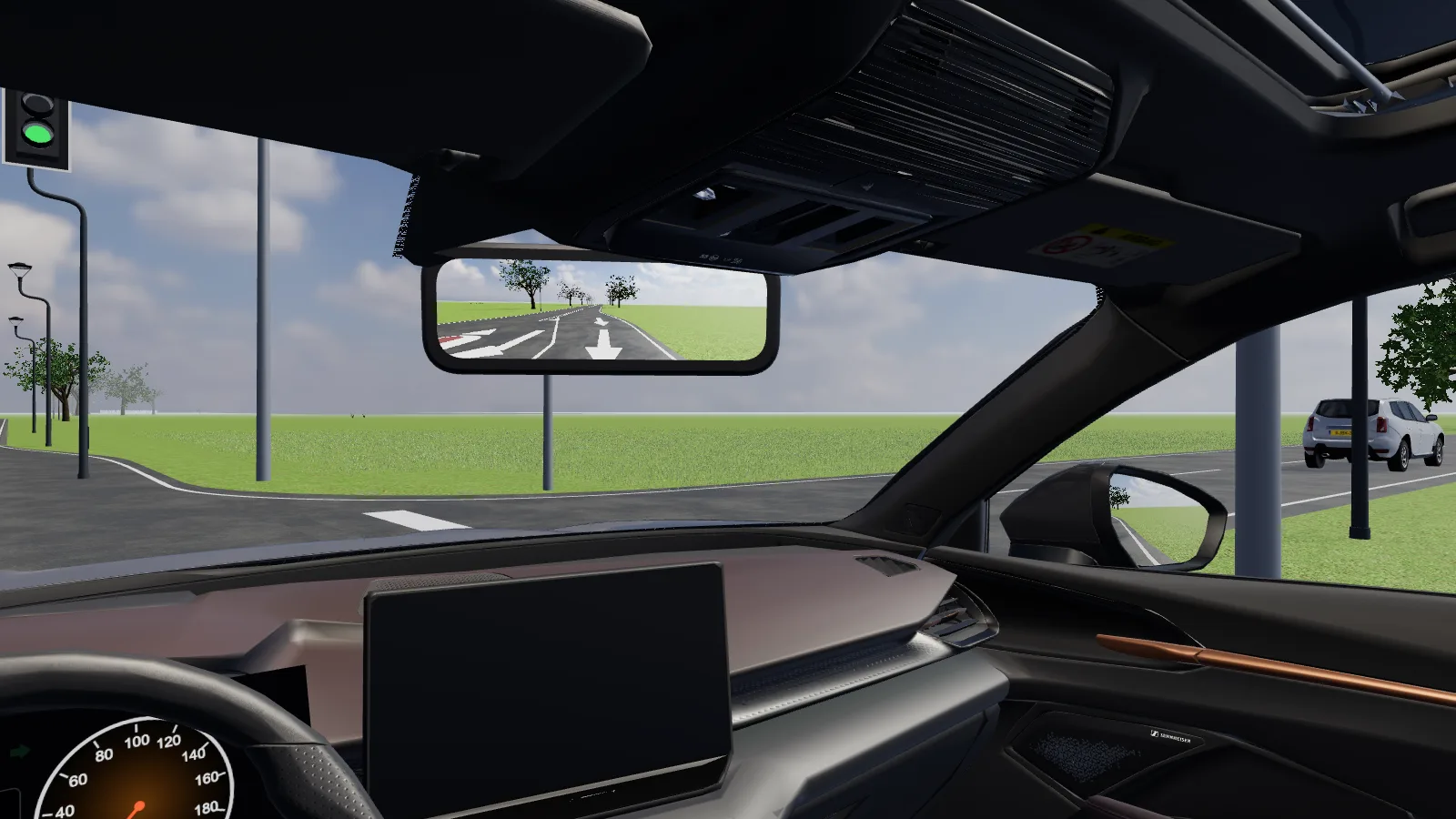 Beeld uit de les “Verkeerslichten” in de rijlessimulator.
